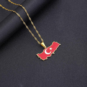 Turkey Flag Map Necklace