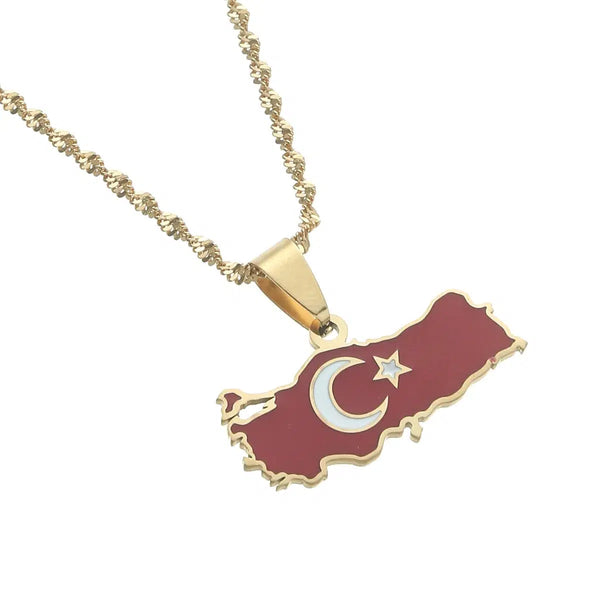 Turkey Flag Map Necklace