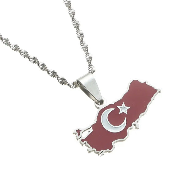 Turkey Flag Map Necklace