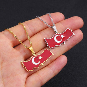 Turkey Flag Map Necklace