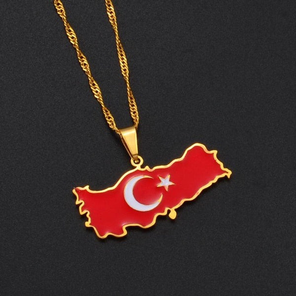 Turkey Flag Map Necklace