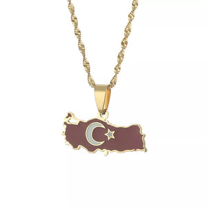 Turkey Flag Map Necklace