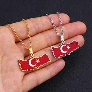 Turkey Flag Map Necklace