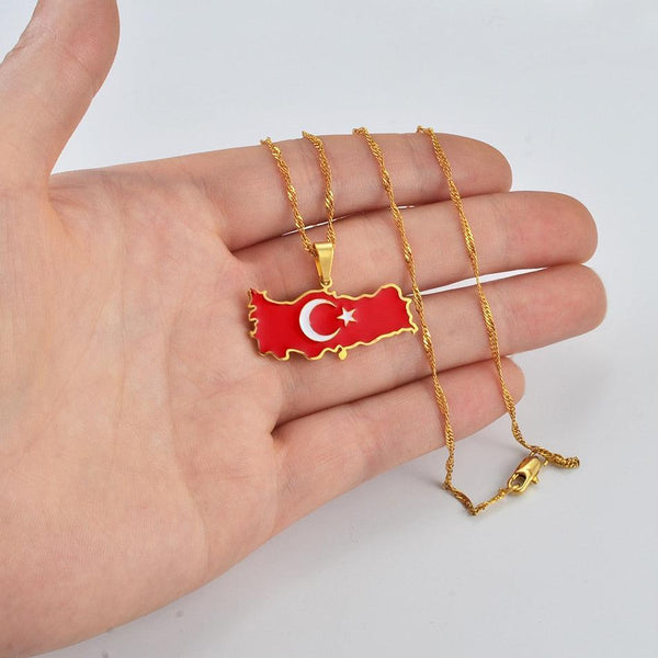 Turkey Flag Map Necklace