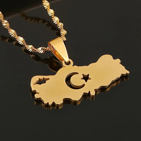 Turkey Flag Map Necklace