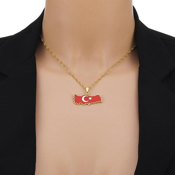 Turkey Flag Map Necklace