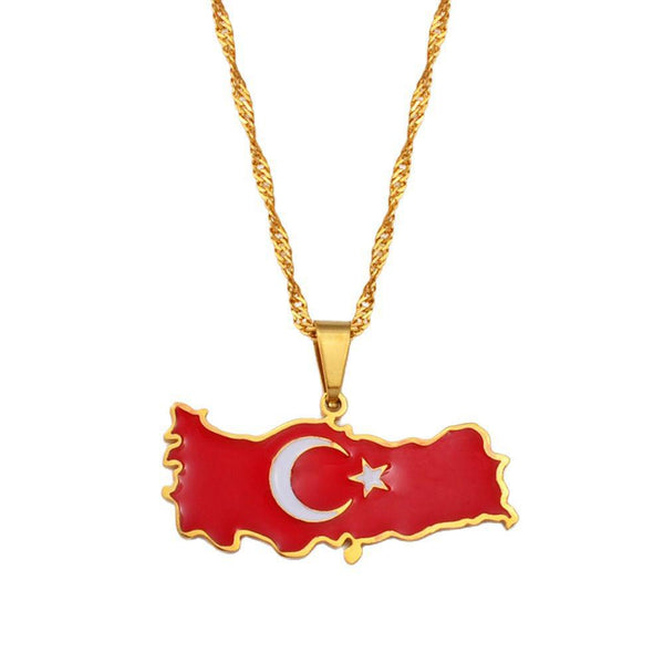 Turkey Flag Map Necklace