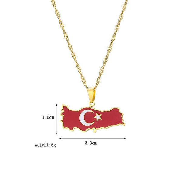 Turkey Flag Map Necklace