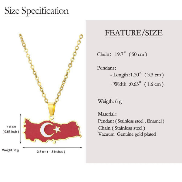 Turkey Flag Map Necklace