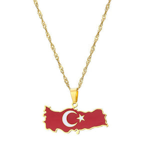 Turkey Flag Map Necklace