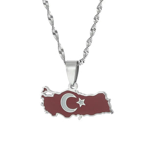 Turkey Flag Map Necklace