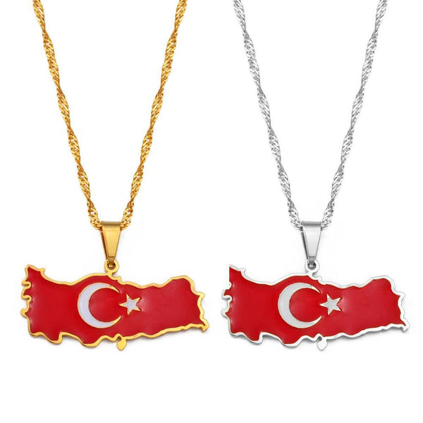 Turkey Flag Map Necklace