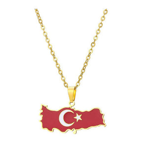 Turkey Flag Map Necklace