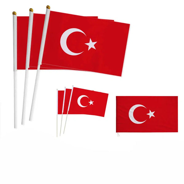 Turkey Flag on Stick - Small Handheld Flag (50/100Pcs)
