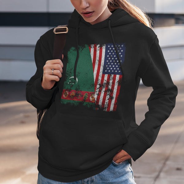 Turkmenistan USA Flag - Half American Hoodie