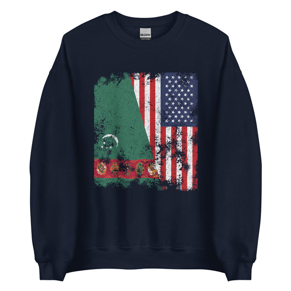 Turkmenistan USA Flag - Half American Sweatshirt