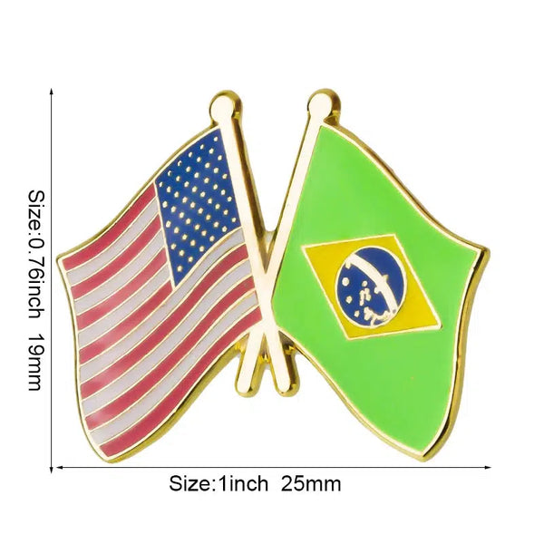 USA Brazil Flag Lapel Pin - Enamel Pin Flag