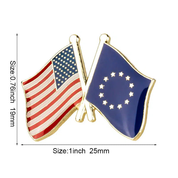 USA EU Flag Lapel Pin - Enamel Pin Flag