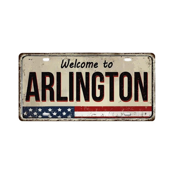 USA Flag & City License Plate Collection - Decorative Metal Tin Signs