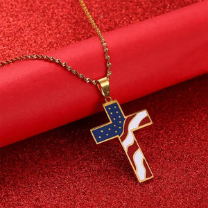 USA Flag Cross Necklace