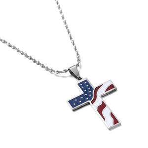 USA Flag Cross Necklace