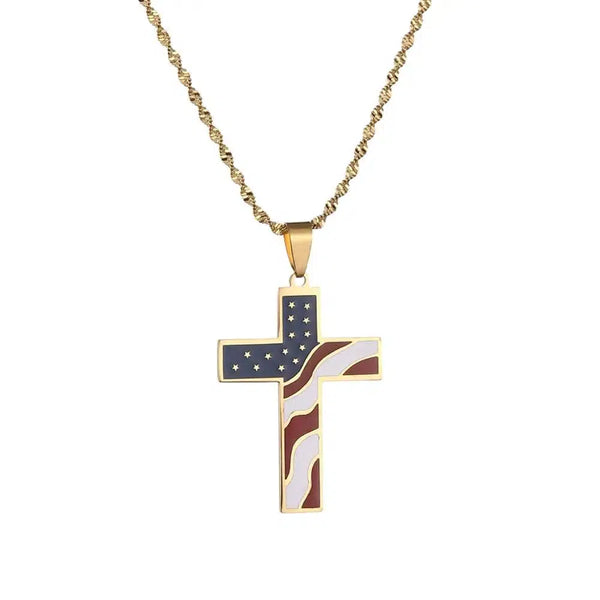 USA Flag Cross Necklace