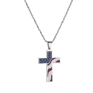 USA Flag Cross Necklace