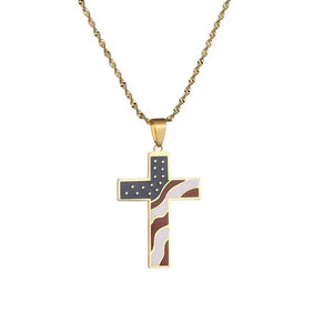 USA Flag Cross Necklace