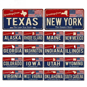 USA Flag & State License Plate Collection - Decorative Metal Tin Signs