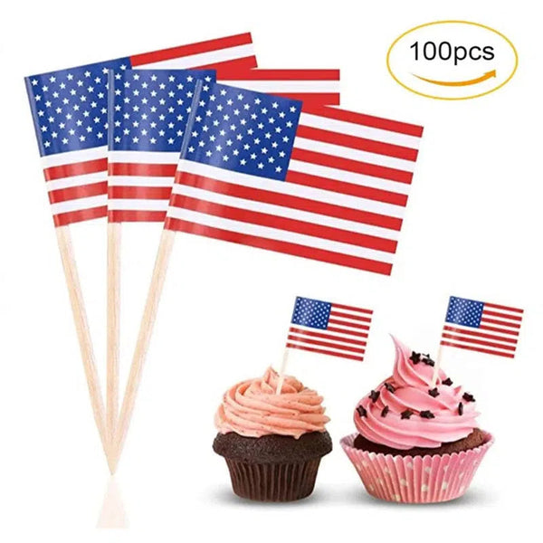 USA Flag Toothpicks - Cupcake Toppers (100Pcs)
