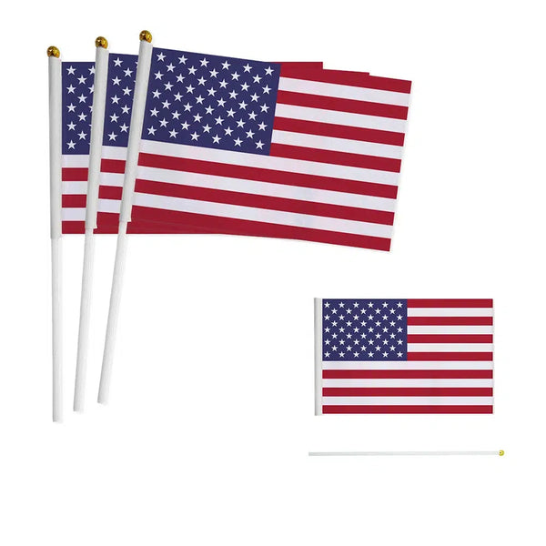 USA Flag on Stick - Small Handheld Flag (50/100Pcs)