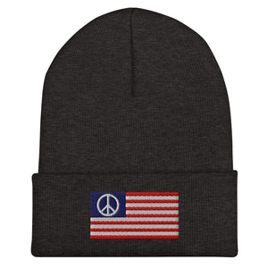USA Peace Sign Flag Beanie - Embroidered Winter Hat