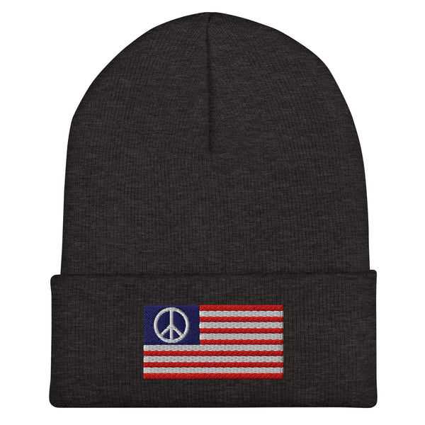 USA Peace Sign Flag Beanie - Embroidered Winter Hat