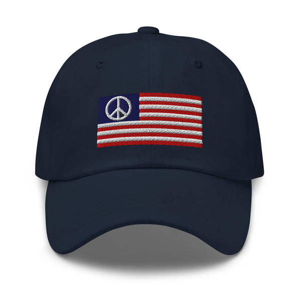 USA Peace Sign Flag Cap - Adjustable Embroidered Dad Hat