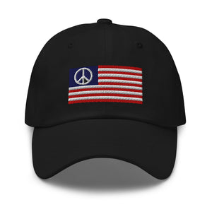 USA Peace Sign Flag Cap - Adjustable Embroidered Dad Hat
