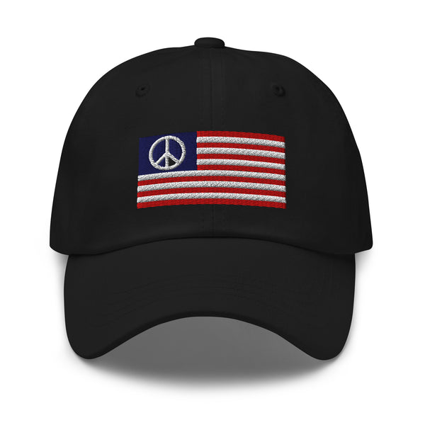 USA Peace Sign Flag Cap - Adjustable Embroidered Dad Hat