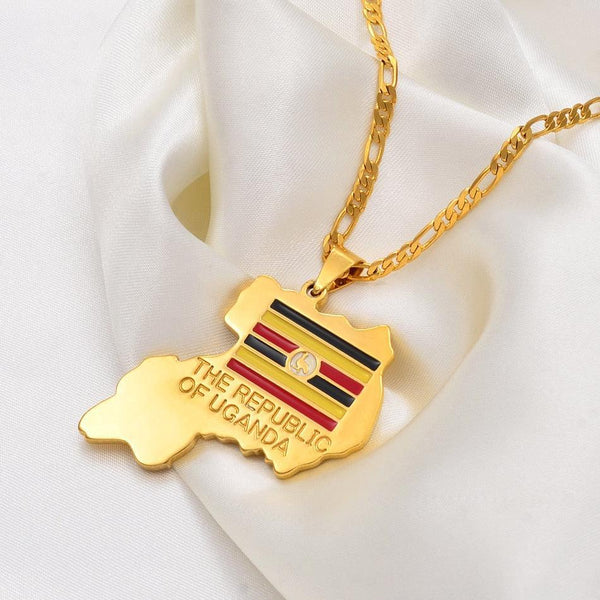 Uganda Flag Map Necklace