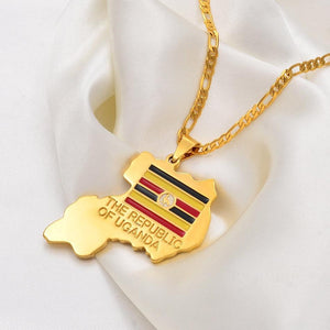 Uganda Flag Map Necklace