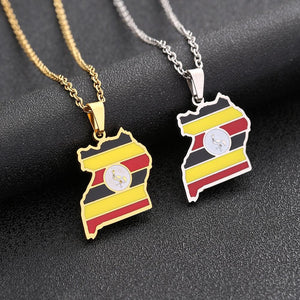 Uganda Flag Map Necklace