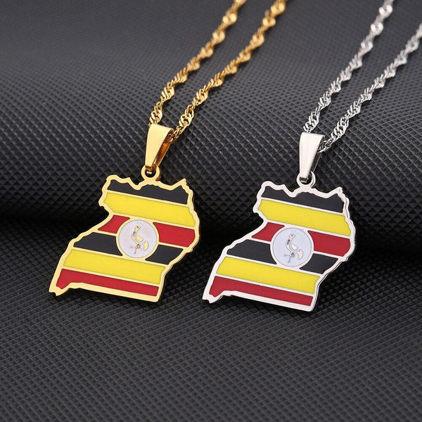 Uganda Flag Map Necklace