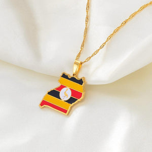 Uganda Flag Map Necklace