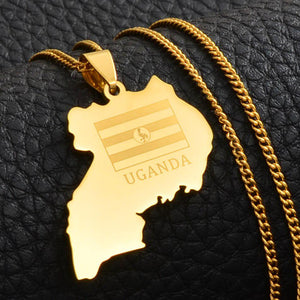 Uganda Flag Map Necklace