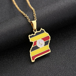 Uganda Flag Map Necklace