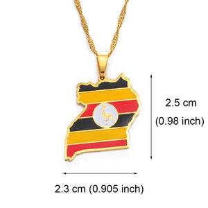 Uganda Flag Map Necklace