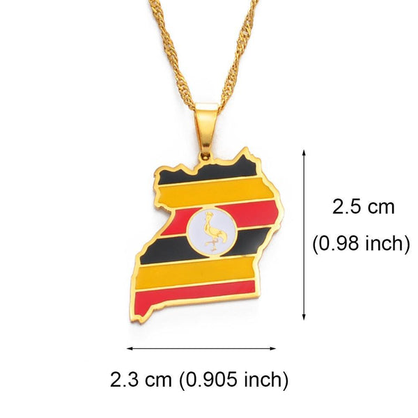 Uganda Flag Map Necklace