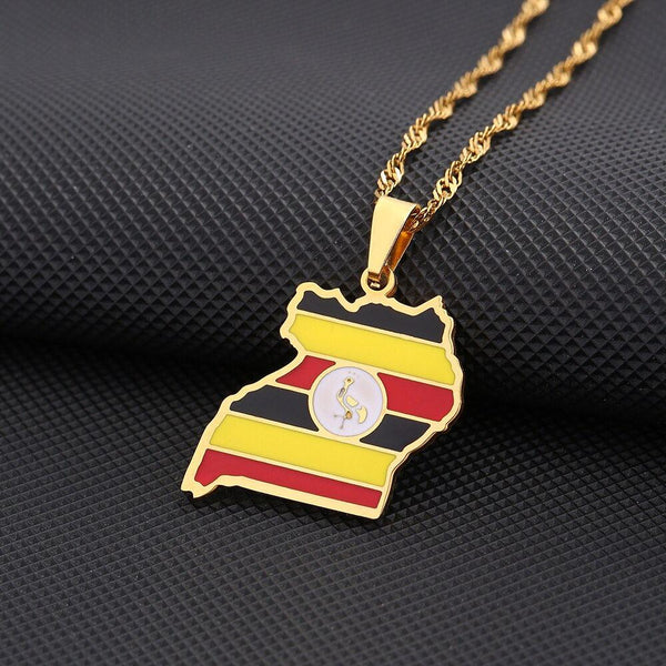 Uganda Flag Map Necklace