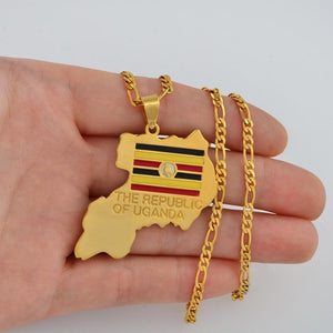 Uganda Flag Map Necklace