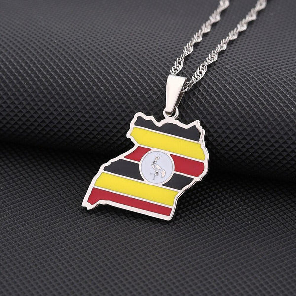 Uganda Flag Map Necklace