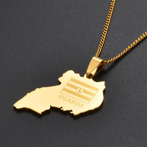 Uganda Flag Map Necklace