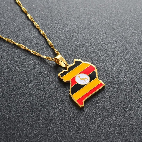 Uganda Flag Map Necklace